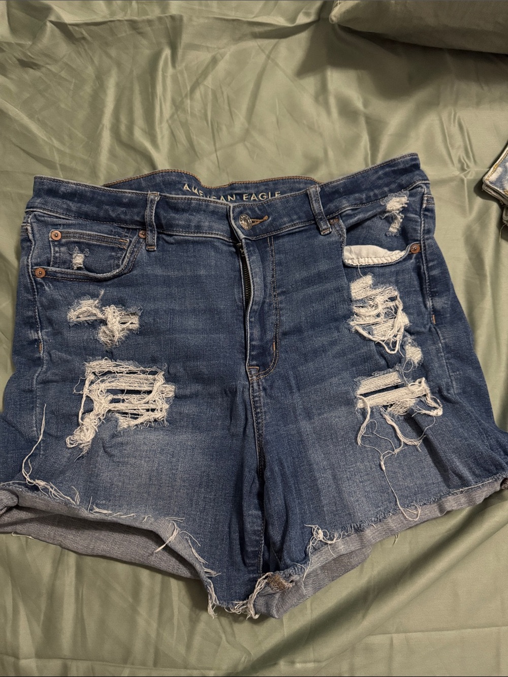 American Eagle Outfitters Distressed Dark Blue Denim Shorts